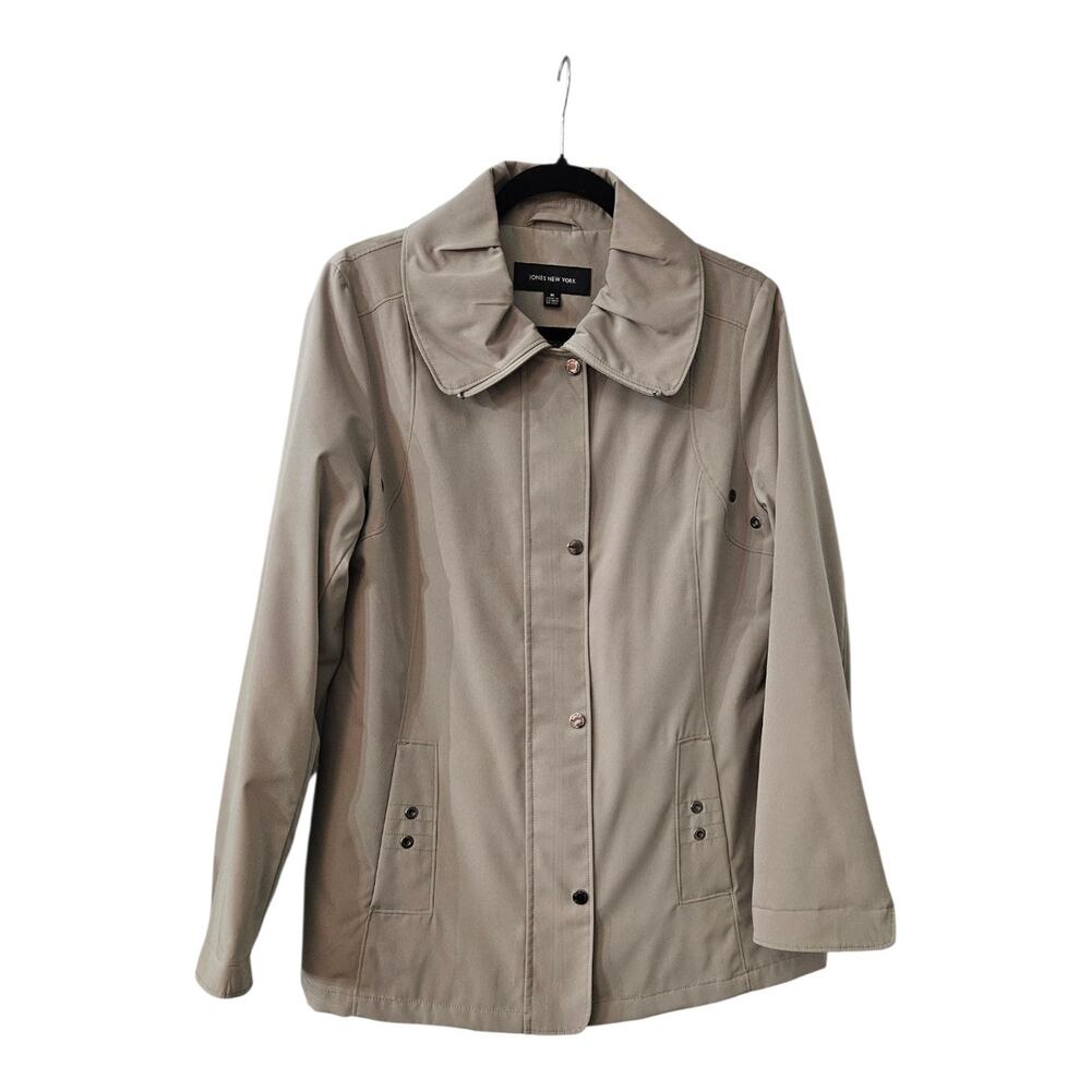 Jones New York Womens M Jacket Light Green Zip/Snap Pockets Oversized Collar